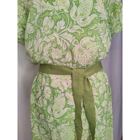 Vintage L'Aiglon Blouson Resort Style Paisley Lime Green Short Sleeves Dress - Picture 9 of 11